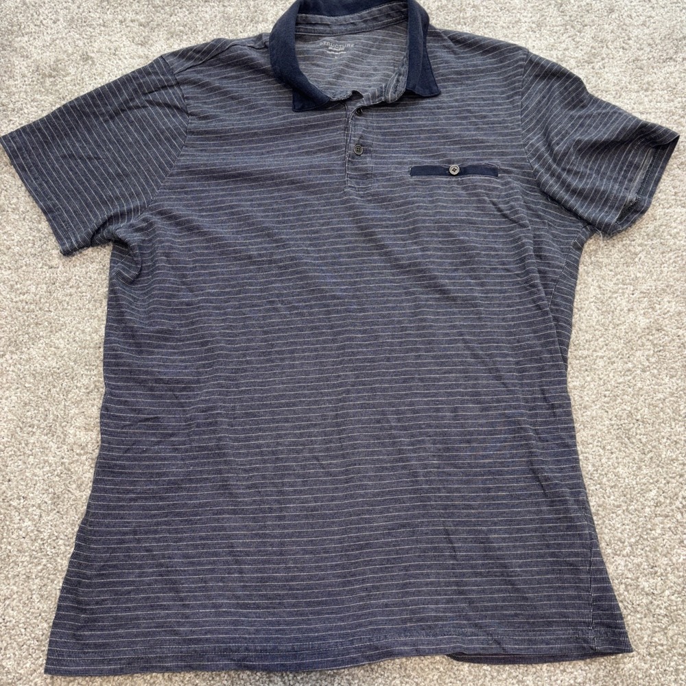 Structure‎ Slim Fit Men's L Navy Blue White Stripes Short Sleeve Polo